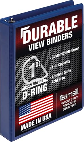 Samsill Durable 1 Inch Binder, D Ring Binder, Customizable Clear View Cover, Midnight Blue, Holds 225 Pages - color: Blueberry, size: 1 Pack, style: 1 Inch