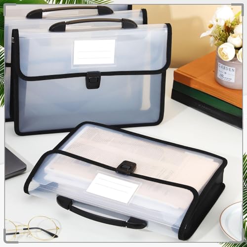 Colarr 15 Pcs Plastic Expanding File Folders with Handle and Snap Buckle Closure Waterproof Document Organizer Transparent Document Bag for Home Office School Organization (Black)