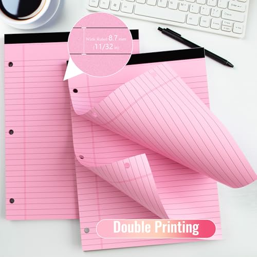 HAUTOCO 2 Pack 8.5 x 11 Legal Pads Pink Wide Ruled Notepads Perforated Writing Pads, 30 Sheets Per Notepad, 3-Hole Punched Paper, Writing Note Pads for School, Home, Office, Business - color: Pink