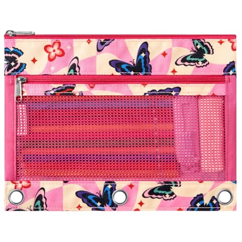 WAWSAM Butterfly Pencil Pouch for 3 Ring Binder, Binder Pencil Pouches with Zipper, Pencil Case with Clear Window, Cosmetic Bags for Office Supplies - color: Butterfly