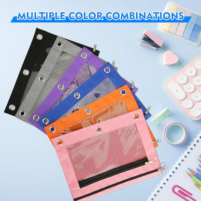 Pencil Pouch for 3 Ring Binder - 3 Pack Zippered Pencil Pouches with Transparent Mesh Window| Binder Pouch with Smooth Zippers| Zippered Pencil Bag for School Office Students, Blue - color: Blue