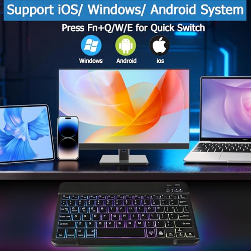 Backlit Bluetooth Keyboard for iPad, Rechargeable Slim Portable Wireless Keyboard for iPad Tablets, Compatible for All iOS/Windows/Android System Devices-Black