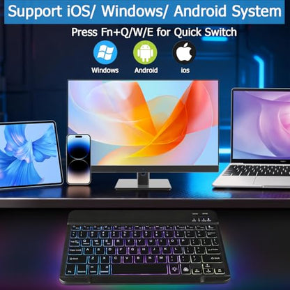 Backlit Bluetooth Keyboard for iPad, Rechargeable Slim Portable Wireless Keyboard for iPad Tablets, Compatible for All iOS/Windows/Android System Devices-Black