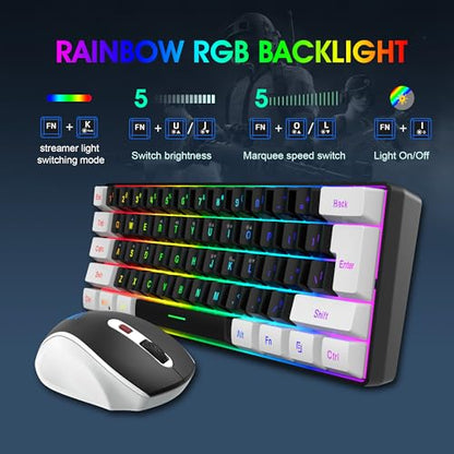 Snpurdiri 2.4G Wireless Gaming Keyboard and Mouse Combo, Include Small 60% Merchanical Feel Keyboard, Ergonomic Design Mini Wireless Mouse(White and Black) - color: White Black Combo