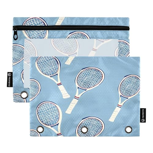 ALAZA Tennis Racket Blue Pencil Pouch for 3 Ring Binder 2 Pack Zipper Binder Pencil Bag Case with Clear Window Office Supplies - color: multi714