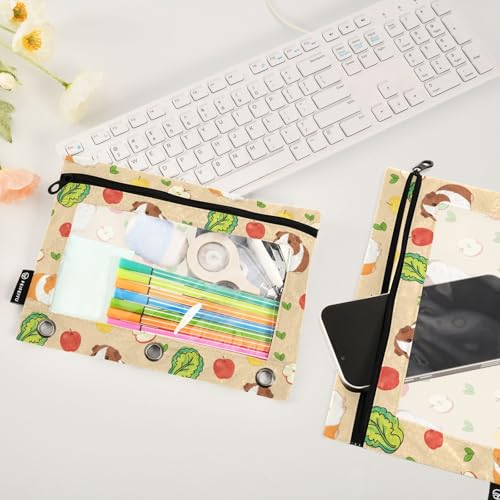 Guinea Pigs Pencil Pouches for 3 Ring Binder, Zipper Binder Pencil Case, 2 Pack Clear Window Case Bag for Office Organizers - color: Guinea Pigs