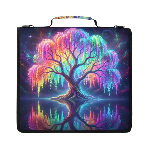 Tree 2-inch 3 Ring Zipper Binder with Shoulder Strap Holds 14 Inch Laptop for Students and Office - color: Rainbow Tree