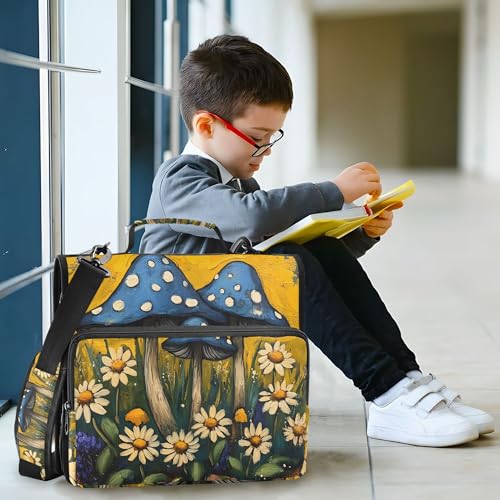 Mushrooms and Wildflowers Zipper Binder with Shoulder Strap, 500 Sheets Capacity, Multiple Pockets 1.5Inch 3 Ring Zipper Binder - color: Mushrooms and Wildflowers