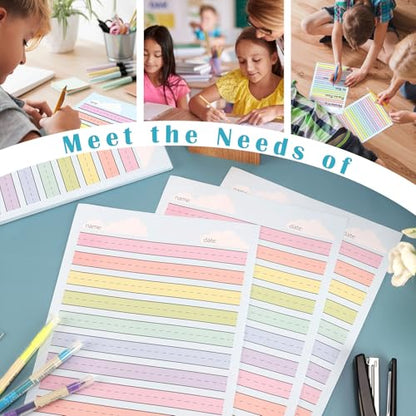 50 Sheets Multi-Color Raised Line Paper for Handwriting Practice, Wide Ruled Kindergarten Writing Paper, Double Sided, 8.5x11 inches