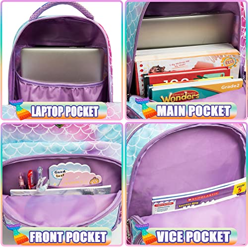 Backpack for Girls Elementary Preschool Kids Lunch Box for School - color: Mermaid Bag