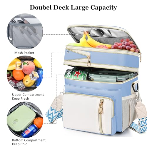 LOKASS Lunch Box for Women/Men-16L-Insulated Lunch Bag, Expandable Double-layer Leakproof Cooler Bag with Upgrade Adjustable Shoulder Strap Ideal for Work/Travel/Picnics（Sky Blue） - color: Sky Blue
