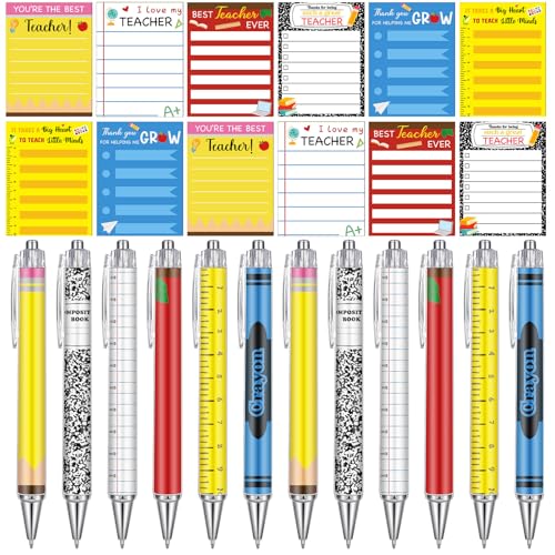 Eaasty 24 Pcs Back to School Teacher Appreciation Gift Sticky Notes with Funny Pens to Do List Notepad Sticky Notes Cute Ballpoint Pens(Colorful Style) - style: Colorful Style