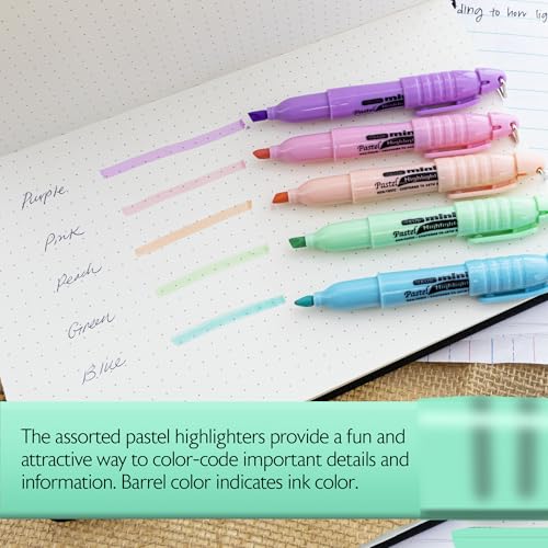 BAZIC PRODUCTS Mini Pastel Highlighters, Chisel Tip, 5 Count, 2-Pack | Quick-dry, assorted pastel mini highlighters, compact, cap clip, non-toxic ink, ASTM D-4236, odorless