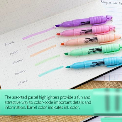 BAZIC PRODUCTS Mini Pastel Highlighters, Chisel Tip, 5 Count, 2-Pack | Quick-dry, assorted pastel mini highlighters, compact, cap clip, non-toxic ink, ASTM D-4236, odorless