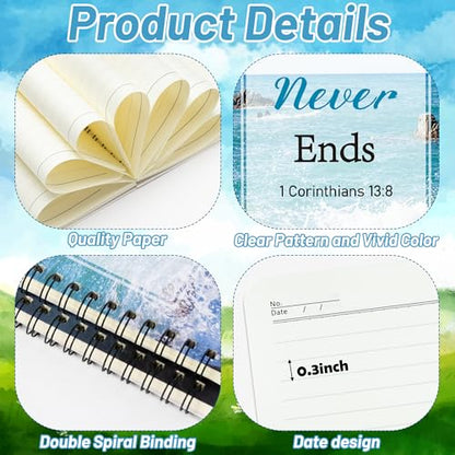 Xqumoi 2Pack A5 Natural Scenery Religious Spiral Notebooks - Love Never Ends Bible Verses Notebooks, Ruled Lined Journal, Inspirational Christian Christmas Gift, Sunday School Supplies - style: G-Mountain Sea