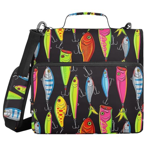 Fishing Lures Colorful Zipper Binder Bag 3 Ring with Shoulder Strap Zippered Binder Fits 13 Inch Laptop File Folder Document Organizer for College Office Supplies - color: Fishing Lures Colorful