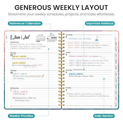 Planner 2026-2027, Academic Year Monthly and Weekly Calendar Planner, Jul 2026 - Jun 2027, Hardcover Teacher Student Planning Agenda book with Tabs, Perfect for School Office Supplies, 6.3" x 8.5" - Galaxy Flow - color: E-Galaxy Flow, size: (6.3"x8.5")a5