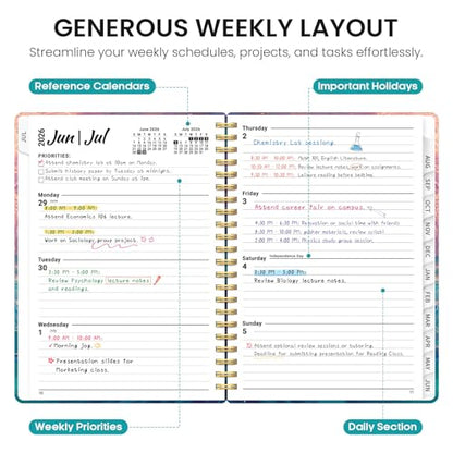 Planner 2026-2027, Academic Year Monthly and Weekly Calendar Planner, Jul 2026 - Jun 2027, Hardcover Teacher Student Planning Agenda book with Tabs, Perfect for School Office Supplies, 6.3" x 8.5" - Galaxy Flow - color: E-Galaxy Flow, size: (6.3"x8.5")a5