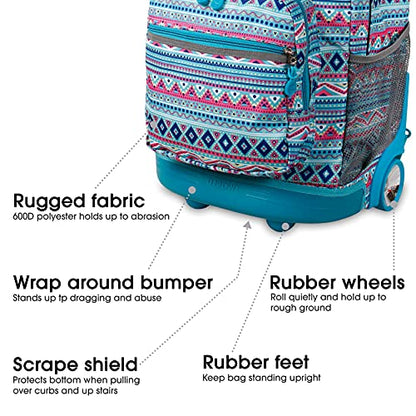 J World New York Sunrise Rolling Backpack Backpack, MINT TRIBAL - color: Mint Tribal