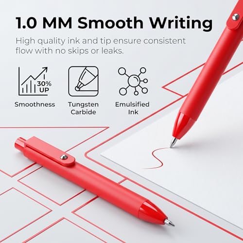 10 Pack Fidget Pens for Adults, Anxiety Relief Ballpoint Pens, 1mm Smooth Writing for Journaling and Bible Study, Soft Rubber Barrel, Sensory Office and School Supplies（Red） - color: Red
