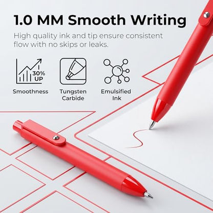 10 Pack Fidget Pens for Adults, Anxiety Relief Ballpoint Pens, 1mm Smooth Writing for Journaling and Bible Study, Soft Rubber Barrel, Sensory Office and School Supplies（Red） - color: Red