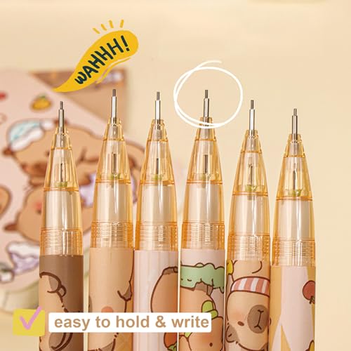 MOZXIRZ 4 Pcs Cute Mechanical Pencils with Eraser 0.5mm Cartoon Capybara Mechanical Pencil School Pencil for Boy Girl Women (6pcs Capybara) - color: 6pcs Capybara
