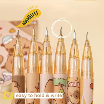 MOZXIRZ 4 Pcs Cute Mechanical Pencils with Eraser 0.5mm Cartoon Capybara Mechanical Pencil School Pencil for Boy Girl Women (6pcs Capybara) - color: 6pcs Capybara