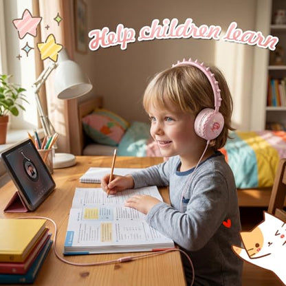 Kids Dinosaur Wired Headphones with Noise Cancelling Pink | Safe 85/94dB Volume Limit, HD Microphone for School, Soft Ear Cups, Pink Headphones for Toddlers & Teens - color: Dinosaur Pink