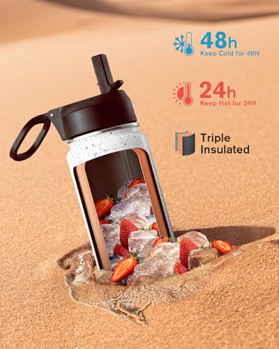Coolflask 20 oz Insulated Water Bottle with Straw & 3 Leakproof Lids | Water Flask Stainless Steel Triple-Wall Vacuum, Cupholder Friendly, Cold 48+h, Dishwasher Safe, Non-BPA, for Gym & Hiking - color: Arctic White, size: 20 Ounces