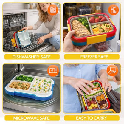 EASYFUN Bento Box Adult, Lunch Box, 3-Compartment Lunch Containers, Drop-Proof, Dishwasher Safe & Made with BPA-Free Materials (Red blue) - color: Red blue