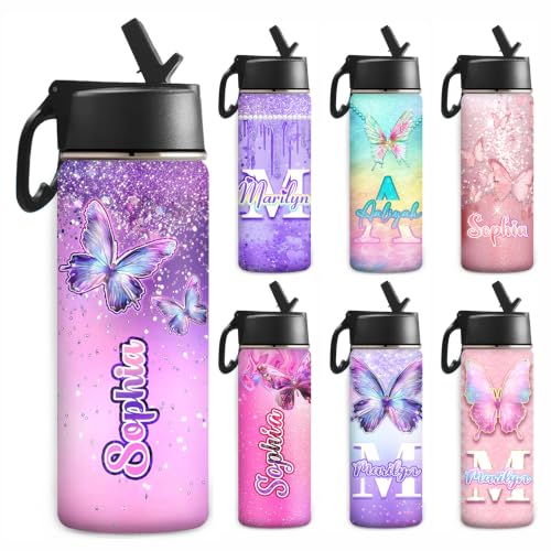 MyPupSocks Personalized Kids Water Bottle with Name for School, Custom Water Bottle with Straw Lid Stainless Steel 18oz, Personalized Christmas Birthday School Gifts for Boys Girls Kids - color: Color 91