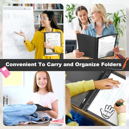 Henoyso 24 Pcs Plastic Folders with Clear Front Pockets and Prongs School to Home File Organizer Plastic Folder for Back to School Parent Teacher Communication Homework Office (Black) - color: Black