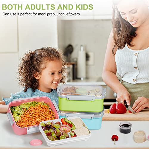 47oz Salad Lunch Container To Go, 3 Pack Salad Bowls Bento Lunch Boxes | Food Storage Meal Prep Containers with Tray/Dressing Containers for Salad, Snacks,Fruit, BPA Free, Microwave Dishwasher Safe - color: Pink & Green & Light Blue