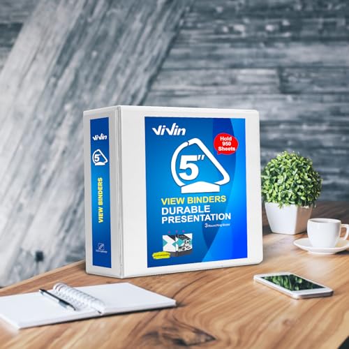 ViVin Durable 5 inch D Ring View Binder, Large 5" Slant-D Ring with 950-Sheet Capacity, Fit 8.5" x 11" Paper, 2 Pack(White) - color: White, size: 5 Inch, style: 2 Pack