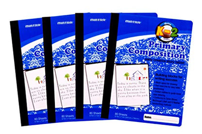 Mintra Primary Composition Notebook, 24 units 6-4 Pack, Blue Cover, 80 Sheets, 7.5in x 9.75in, 1/2 Sheet, Ruled with Drawing Area, Flexible Hardcover Journal, Grades K-2, School & Home Use - color: Primary Ruled, size: 24 units (6-4pks)
