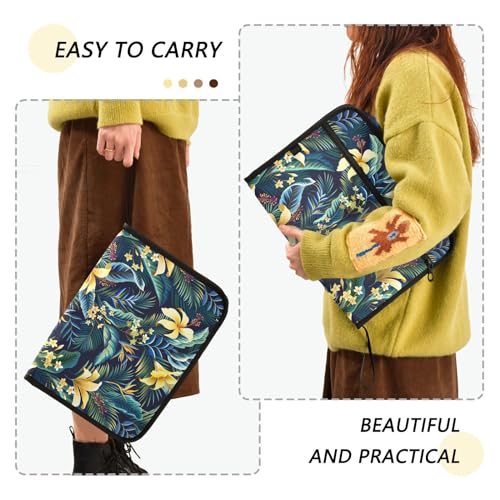 Hibiscus Plumeria Palm File Folders,Plastic Folders with 13 Pockets,Expandable File Folder for Documents School Students Office,Aesthetic Folder with Labels A4 Letter Size - color: Multi 26