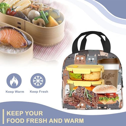 Cute Cat Kitten Insulated Lunch Bag Reusable Lunch Box Women Men,Cooler Thermal Meal Tote for Kids School Student Picnic Office Work - color: Cute Cat Kitten