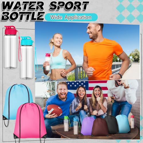 40 Pcs 17 oz Plastic Water Bottles Bulk and Drawstring Backpack Set for Back to School Gifts Reusable Flip Top Leakproof Water Bottles with Handle Adults Sports Gym Travel Outdoor(Lovely) - color: pink, green, blue, yellow