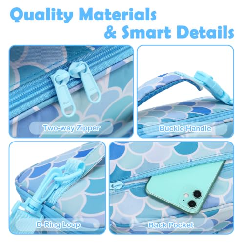 FlowFly Kids Lunch Bag, Durable Insulated School Lunch Box with Shoulder Strap and Bottle Holder, Water-resistant Thermal Small Lunch Cooler Tote for Teen Boys & Girls,Mermaid - color: Mermaid