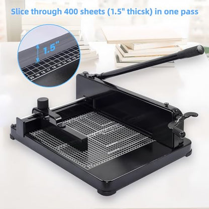 ISDIR Heavy Duty Guillotine Paper Cutter, 12” A4 Stack Paper Trimmer, Cuts Up to 400 Sheets, All-Steel Base with Safety Lock, Professional Paper Cutter for Office, School & Print Shop - color: 21"black
