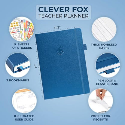 Clever Fox Teacher Planner, School & Homeschool Book, A4 Size Mystic Blue | Undated, 8.5x11, lay-flat binding, heavy-duty hardcover, teacher lesson weekly & daily planner, homeschool supplies - color: Mystic Blue, size: A4 (8.5" x 11")