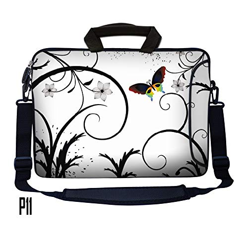 LSS 13.3 inch Laptop Sleeve Bag Compatible with Acer, Asus, Dell, HP, Sony, MacBook and more | Carrying Case Pouch w/Handle & Adjustable Shoulder Strap - color: White Butterfly Escape Floral, size: 13 in – 13.3 in