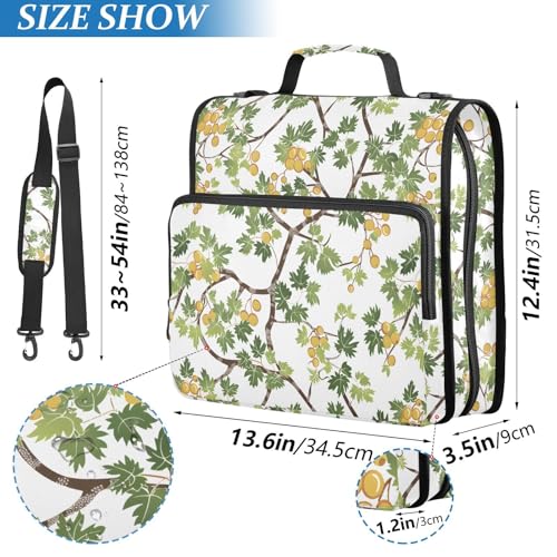 3 Ring Zipper Binder Green Leaves Tree Branch Binders Bag with Shoulder Strap 500 Sheets Paper Organizer Trapper Keeper Documents Storage File Folder for School Office - color: A851