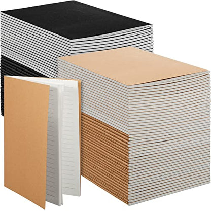 Mimorou 100 Pcs Journals Notebooks Bulk - Kraft Softcover A5 Small Notebooks 5.5 Inch x 8.3 Inch Notepads with 60 Page 30 Sheet for Writing Sketch Travel Office Supplies(Black, Brown,Lined) - color: Black, Brown, style: Lined