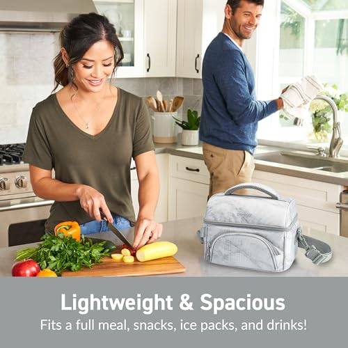 Bentgo Deluxe Lunch Bag - Durable and Insulated Lunch Tote with Zippered Outer Pocket, Internal Mesh Pocket, Padded & Adjustable Straps, & 2-Way Zippers - Fits Most Lunch Boxes (White Marble) - color: White Marble