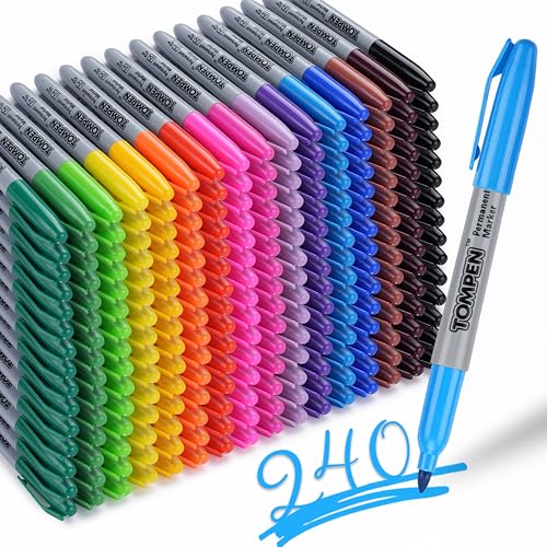 Permanent Markers Fine Tip 240 Pack Bulk,16 Assorted Colors,Waterproof Permanent Marker with Quick Drying on Wood,Plastic,Paper,Metal,Mirror for Gifts Office School Classroom