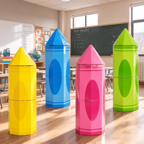 Crtiin 4 Sets Back to School Decoration Boxes 37'' Jumbo Stackable Crayon Paper Box Giant First Day of School Classroom Decor Crayon Photo Booth Prop for Classroom Teacher Kindergarten Preschool Party