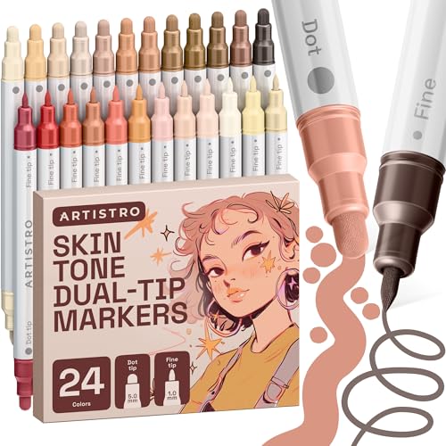ARTISTRO Skin Tones Dual-Tip Acrylic Paint Marker Pens - Set of 12 | Dot & Fine Tips for Fabric, Rock, Glass, Wood, & Coloring Books, Arts & Crafts Gift, Classroom Must Haves & School Supplies - style: Skin Tones