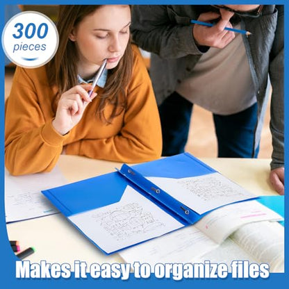 Yeaqee 300 Pack Plastic Folders with Prongs Heavy Duty Plastic 2 Pocket Folder with 3 Prongs, Business Card Slot for Back to School Office Home 11.6 x 9.5 Inch (Blue) - color: Blue