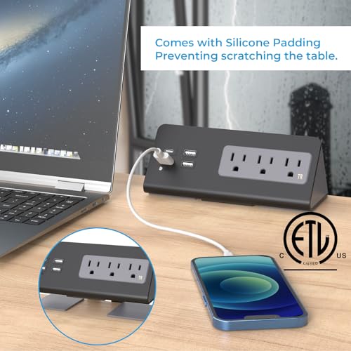 Nightstand Charging Station, Nightstand Edge Power Strip with 3 AC Outlets, 4 Fast Charging USB Ports, Connect 6.56FT Flat Plug, Desk Surge Protector for Office Home Hotel, 2-Pack(Black/White) - color: 2Pack-Black/White